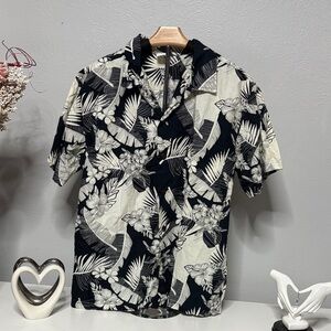 Men's Black and White Floral Button Down Shirt